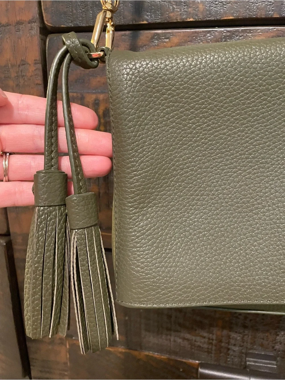 Tory Burch Thea Foldover Crossbody Olive/Banana Leaf Pebbled Leather